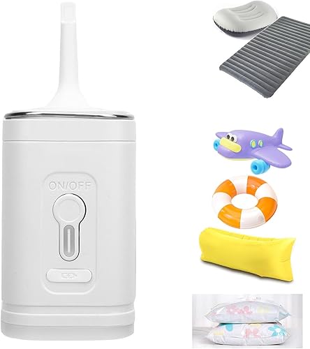 Miniatura 9 de Bomba de aire para inflables, bomba de aire portátil, inflador eléctrico recargable con 5 boquillas para colchones inflables, anillos de natación