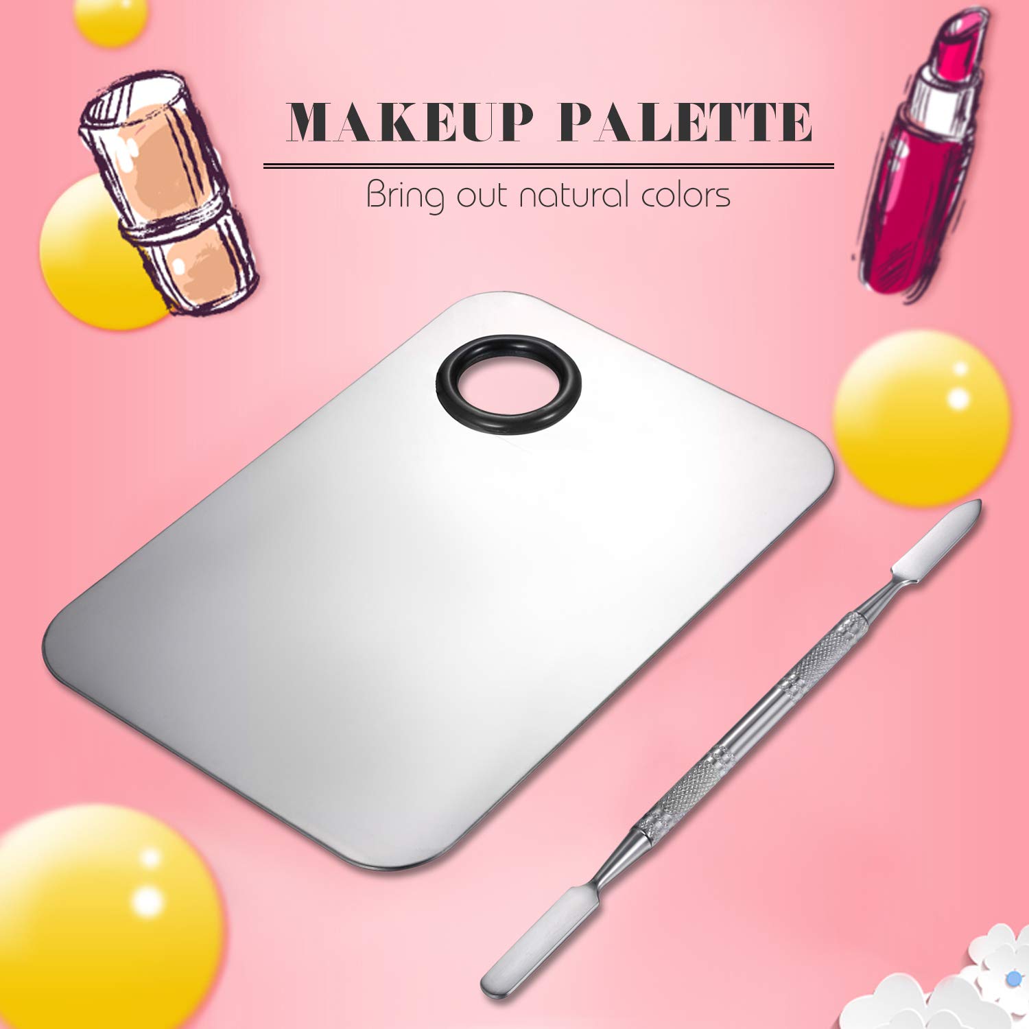 JewelryWe Paleta de maquillaje de acero inoxidable con espátula (2 unidades)