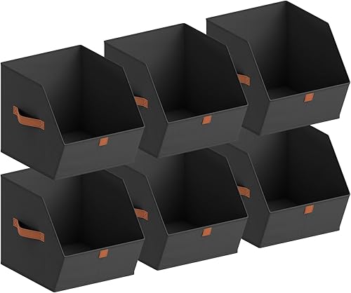 Miniatura 19 de Cestas de almacenamiento de tela para armario - Juego de 6 contenedores cuadrados con asas duales para ropa, toallas, juguetes, organizadores de