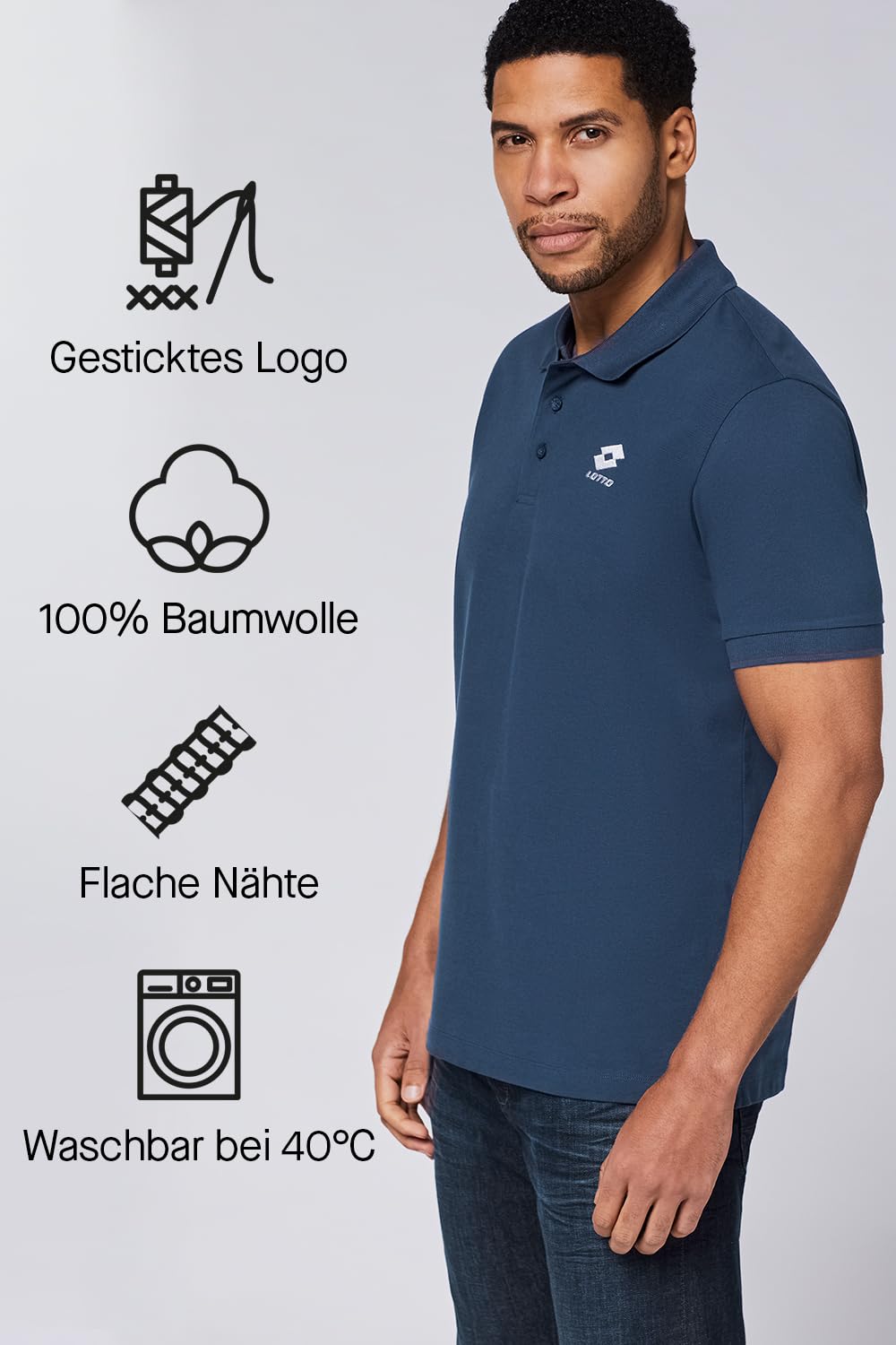 Lotto Lot de 2 Polos pour Homme l Tailles L-5XL, Manches Courtes, Coton, avec Logo brodé l 2 Poches, à Enfiler, Couleur Unie l col Polo, Coupe Standard, Non Extensible, Adulte