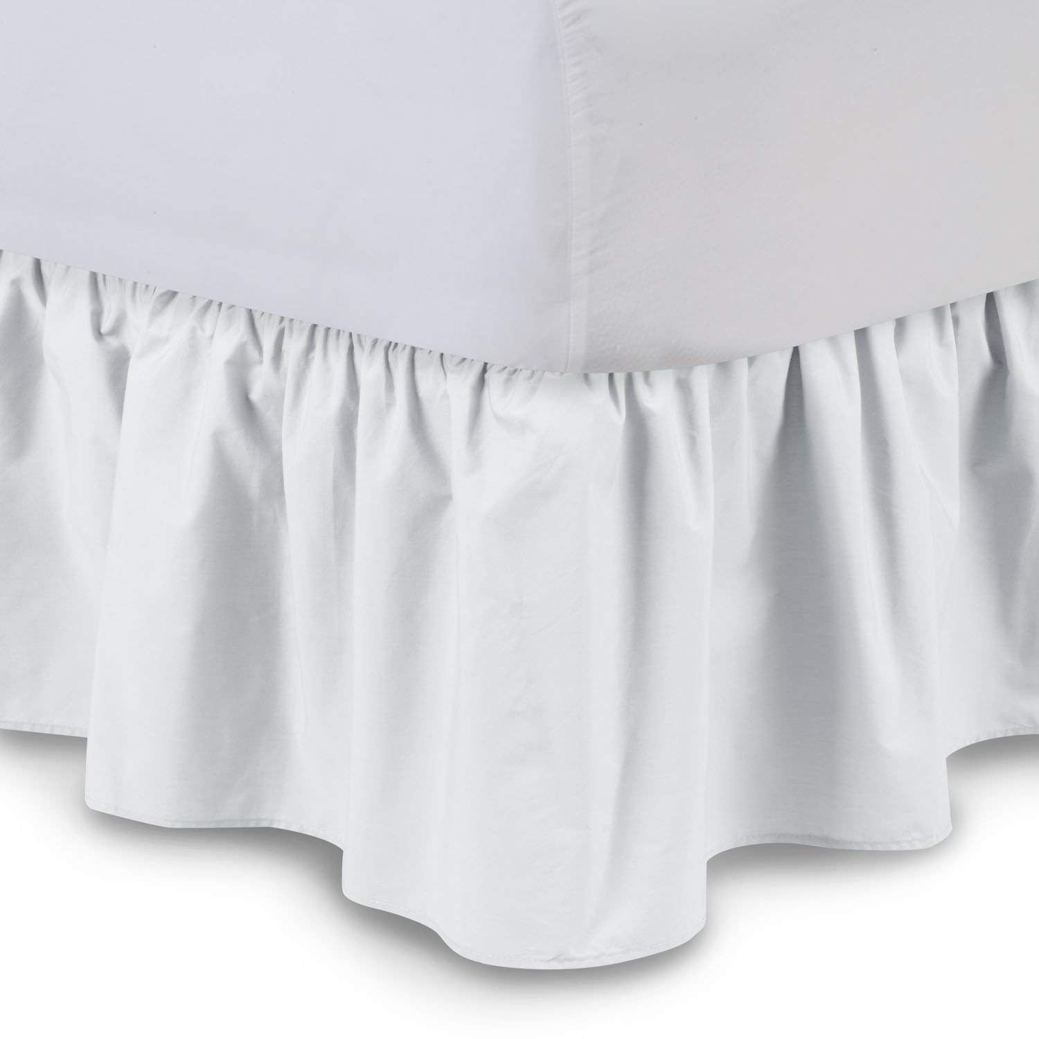 bsc collection ruffled bed skirt (queen, white) 15 inch drop dust ruffle with platform, 100% cotton 800 thread count, wrinkle and fade resistant (available in all bed sizes and 23 colors) dust ruffle