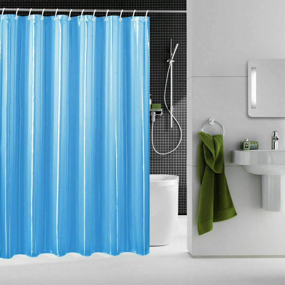 Extra Long Stripe Pattern Shower Curtains 100% Polyester Fabric Water Proof 180x180 With Ring Hooks (Blue, 180 x 180 cm)