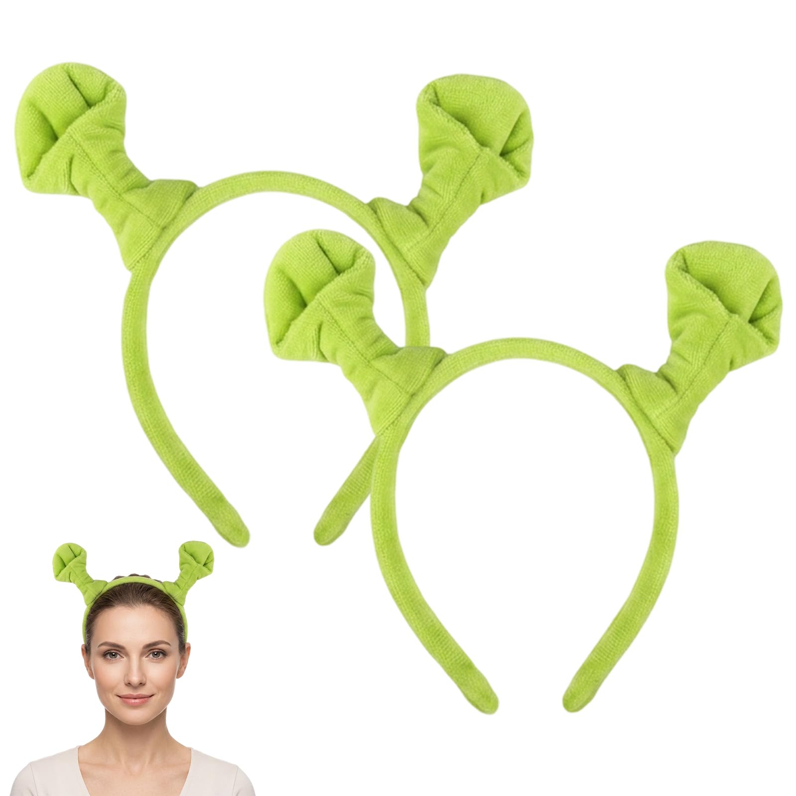 2Pcs Green Headband, Funny Headband for Cosplay Events and Theme Parties, Ears Headwear for Photo Sessions and Daily Use