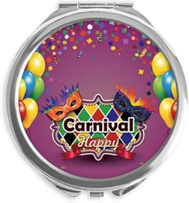 Balloon Head Happy Carnival Of Venice Hand Compact Mirror Round Portable Pocket Glass
