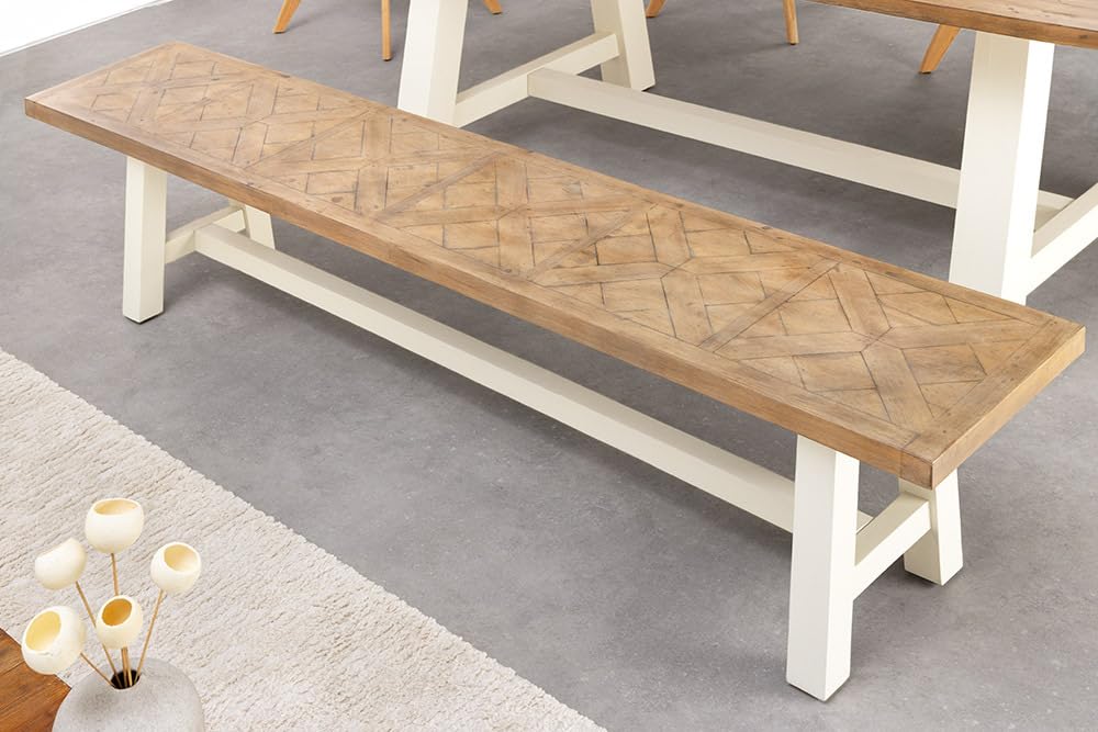 Riess Ambiente Massive Sitzbank Hamptons - 160cm - Hellbraun Creme Pinienholz Esszimmerbank Landhausstil Holzbank massiv