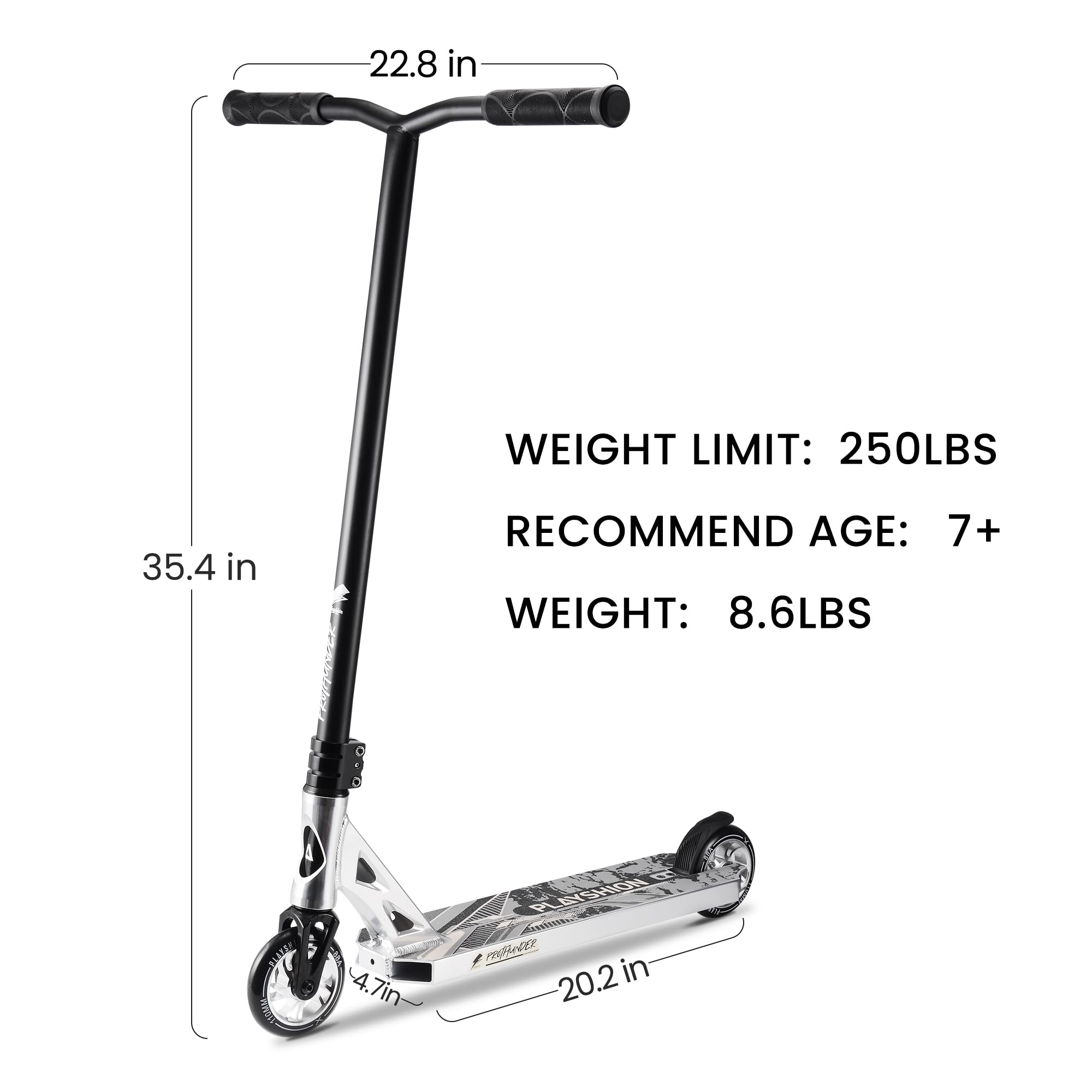 PLAYSHION Pro Stunt Scooter Freestyle Kickscooter für Erwachsene und Kinder mit 110 mm Aluminio Kern Rollen 31 Zoll / 36 Zoll Höhe