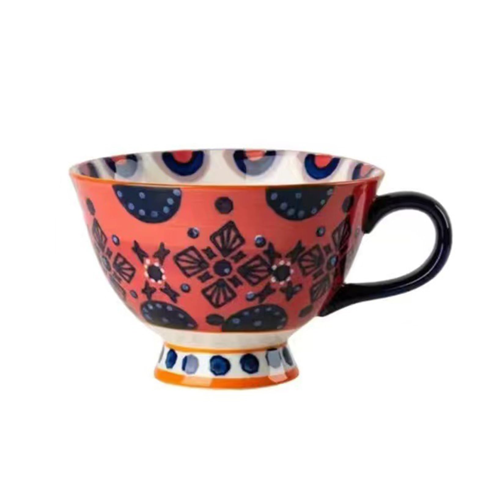 Jarsense Ceramic Cup 420ml Mug Relief Painting Ceramic Cup Creative Breakfast Cup for Milk Oatmeal Tea Water (Black-red)