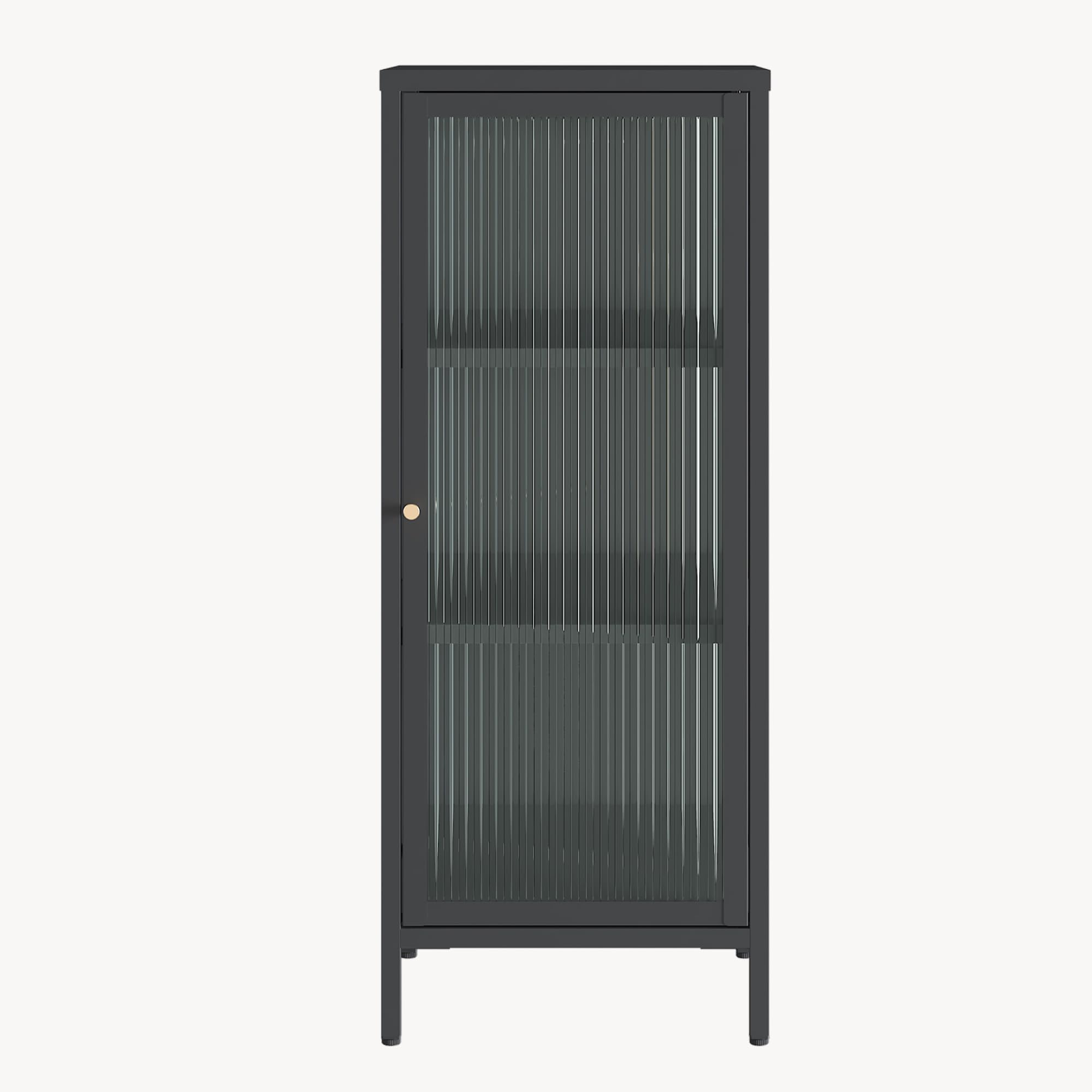 [en.casa] Armadio Vetrina con Anta in Vetro Scanalato Mobile Contenitore Libreria a 3 Ripiani Scomparti Vani Portaoggetti per Soggiorno Sala Studio 100 x 40 x 40 cm - Nero