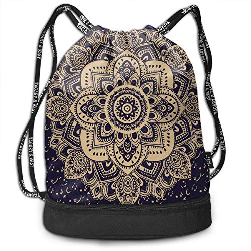 PmseK Mochila con Cordón,Bolsas de Gimnasia, Blue Mandala Drawstring Bags Shoulder Cinch Storage Bag for Traveling Hiking