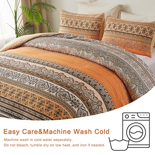 Goodidea Boho Floral Comforter Set 3Pcs Paisley Bohemian Yellow Printed Comforter Set Medallion Exotic All Season Soft Microfiber Queen Bedding Set #TOP4