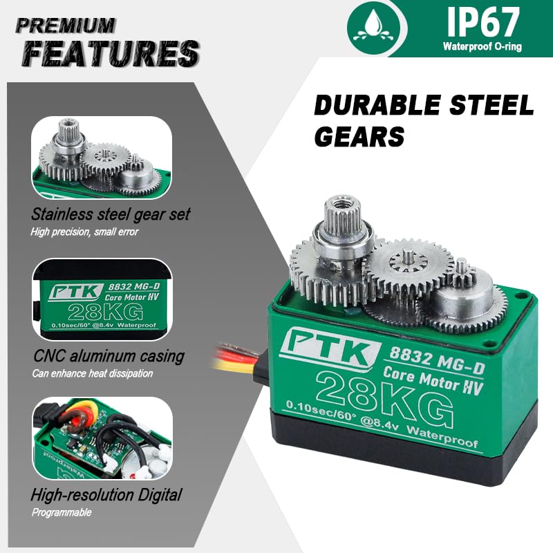 PTK 8832 MG-D 28kg Metal Digital Servo with High Torque and High Voltage (8.4V) for Model Aircraft, Car Models (4pcs)