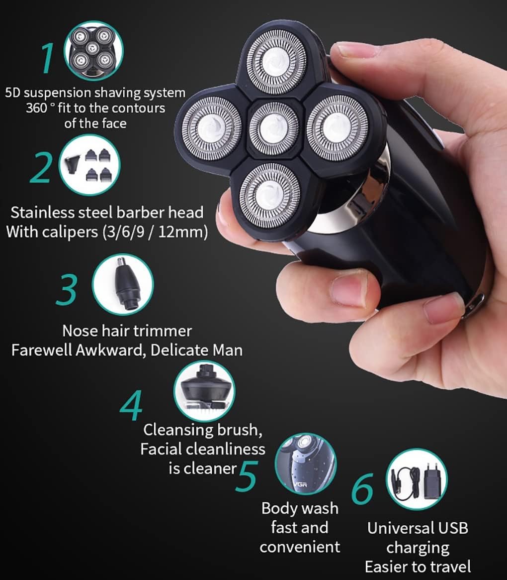 Head Shavers for Bald Men, 4in1 Grooming Electric Shaver Kit Wet Dry Electric Razor for Men Rechargeable USB Beard Shaving Machine Hair Cleaning Shaver (Color : STANDARD)
