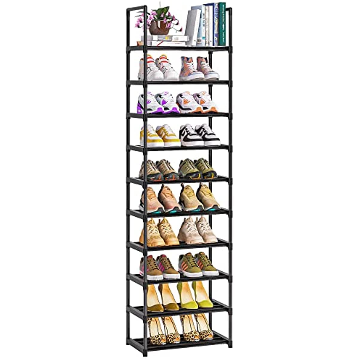 LERFOT Shoe Rack, Sturdy Metal Shoe Rack Organizer,Narrow Shoe Rack,Shoe Racks for Closets,Shoes Rack,Shoe Stand,Shoe Shelf, Black