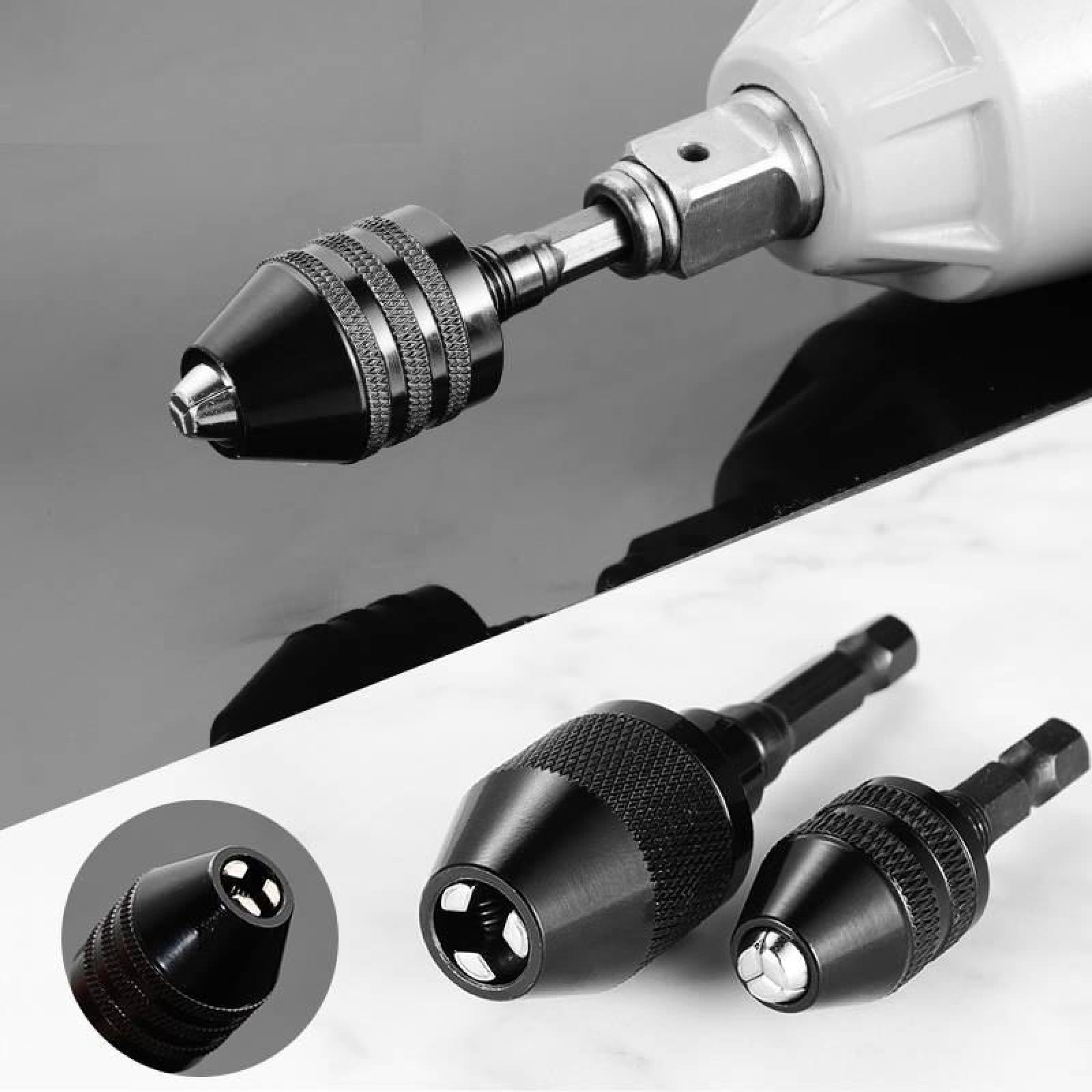 Mini mandrino autoserrante per punte da trapano elettriche, convertitore di pinza, estensione, adattatore per trapano, utensile di fissaggio, attacco esagonale da 1/4" (esagonale nero da 0,3 a 6,5)