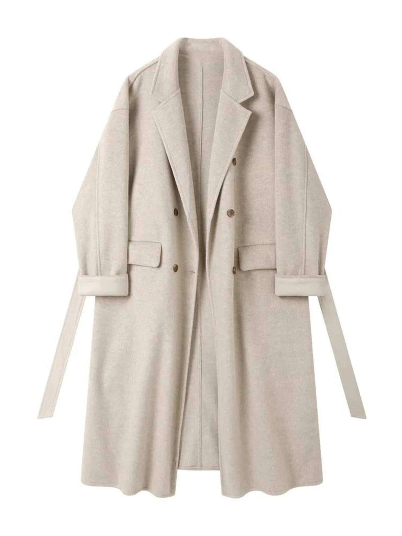 Gabardina larga de mezcla de lana para mujer, abrigo largo de otoño con doble botonadura y solapa con cinturón