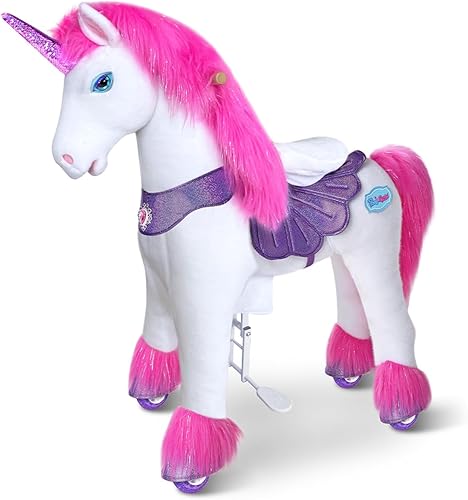 Vista 14 de PonyCycle Ride on Unicorn - Caballo de montar de peluche rosa unicornio Modelo avanzado Y Animal de peluche