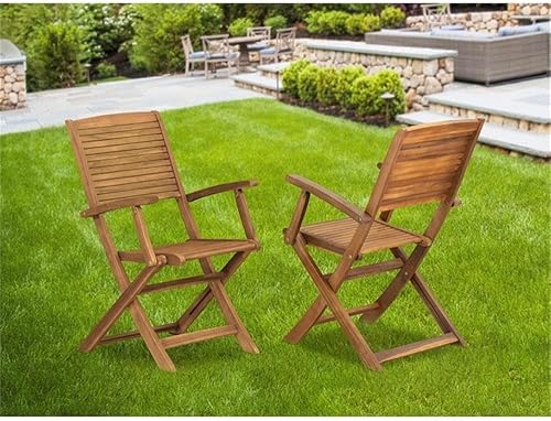 Miniatura 2 de East West Furniture BHDCANA Hayward Outdoor Dining Folding Arm Chairs - Acacia Wood, Set of 2, Natural Oil