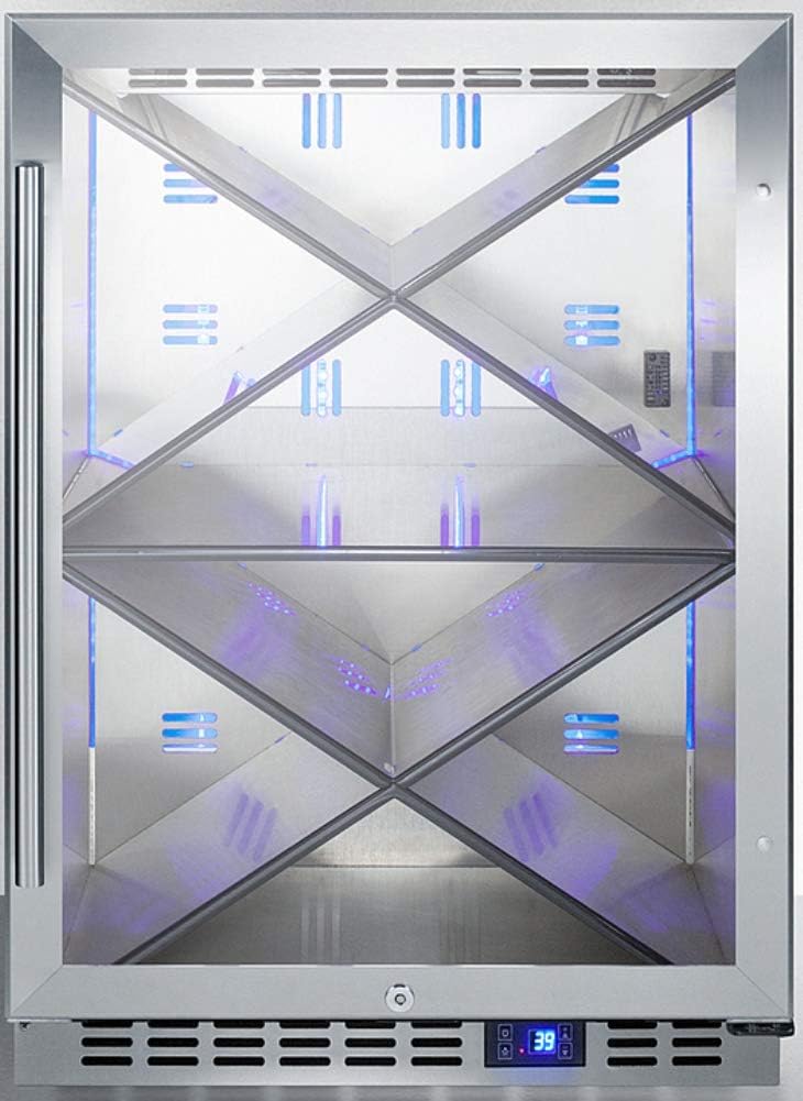 Summit Appliance SCR611GLOSX Built-in Outdoor Commercially Listed Wine Cellar with Stainless Steel Interior, Diamond Style Shelving, Digital Controls, Lock and Stainless Steel Cabinet