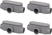 CKVIHAV 4-Pack 3/4 Inch Rigid PVC Conduit Body Type T, Slip x Slip with Covers & Gaskets - UV-Resistant, Weatherproof Gray