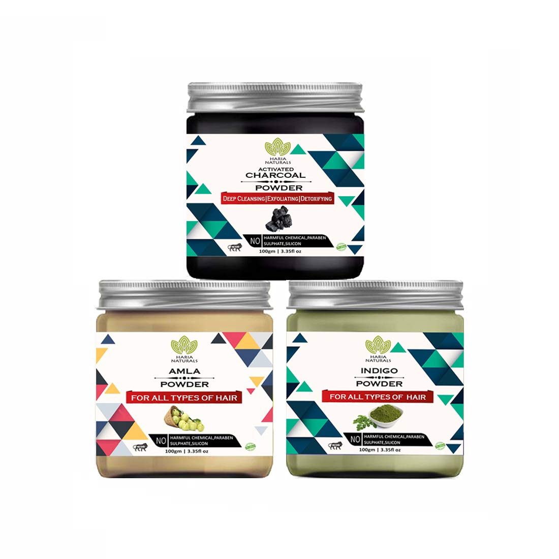 Haria Naturals Charcoal Powder 100gm & Amla Powder 100gm & Indigo Powder 100gm (Pack Of 3) 300GM-image-43