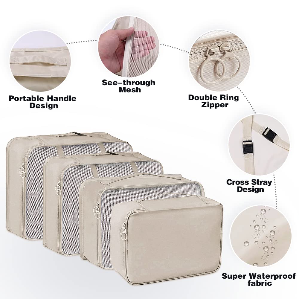 Set Organizer Valigie 11 Pezzi - Cubi Compatti Impermeabili Per Viaggio Con Borse Liquidi - Beige - Foto 9