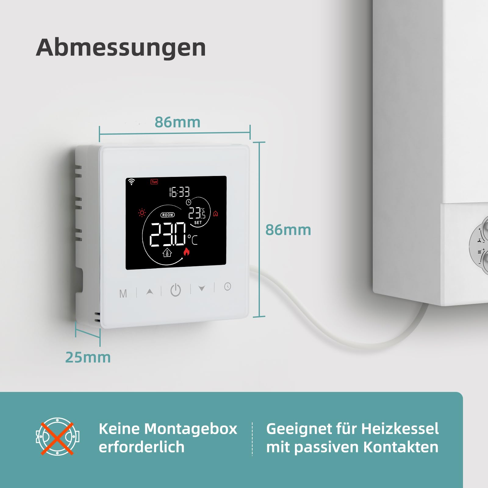 Beok WiFi Thermostat Für Gaskessel,Smart Raumthermostat, Batteriebetrieben