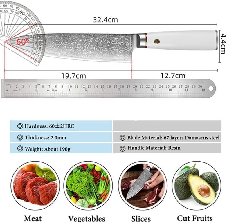 Miniatura 3 de Cuchillo para cortar carne de chef de 8 pulgadas, 67 capas, cuchillos de cocina japoneses de acero de Damasco, cuchillo afilado para rebanar carne