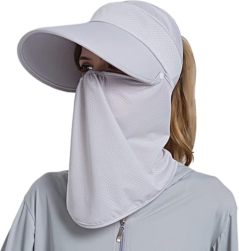 Vista 34 de Women Wide Brim Face Mask Sun Hat Detachable Neck Face Flap Ponytail UV Protection Visor Hat Garden Fishing Hiking