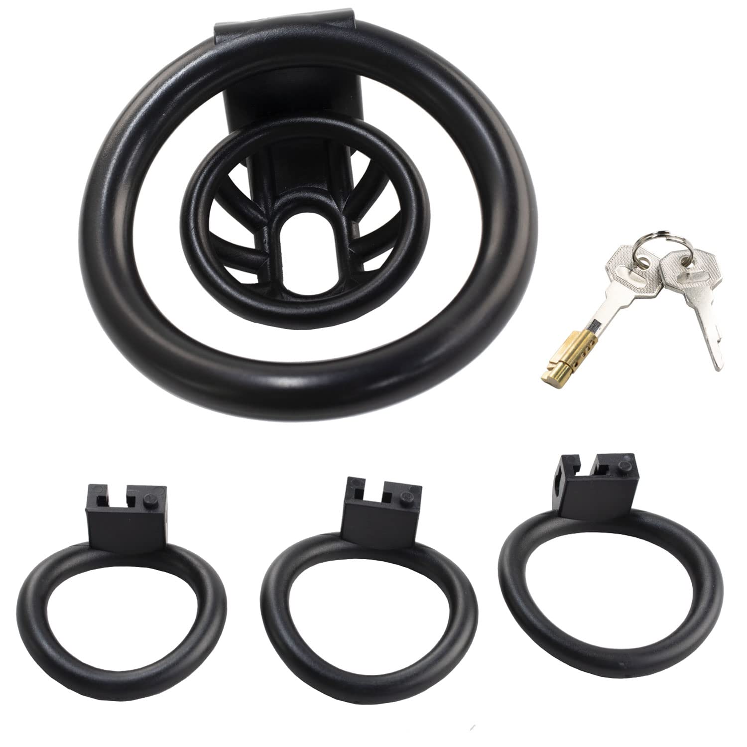 FREDORCH Super Small Penis Ring Sissy Chastity Cage,Locked in Male Chastity Device with 4 Base Ring (S-mini, Pink): M-Medium Black