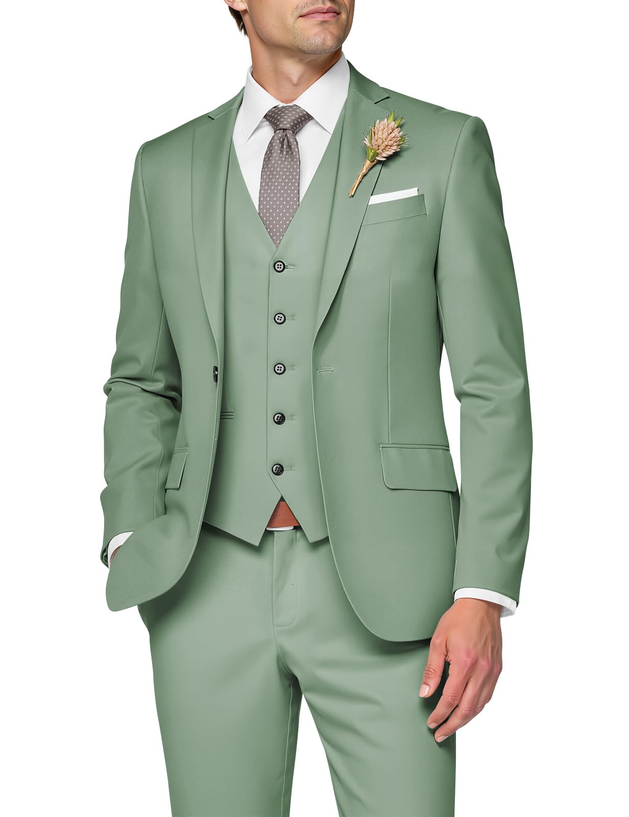Costume 3 pièces pour homme, coupe ajustée, costume de mariage élégant à un bouton, gilet et pantalon