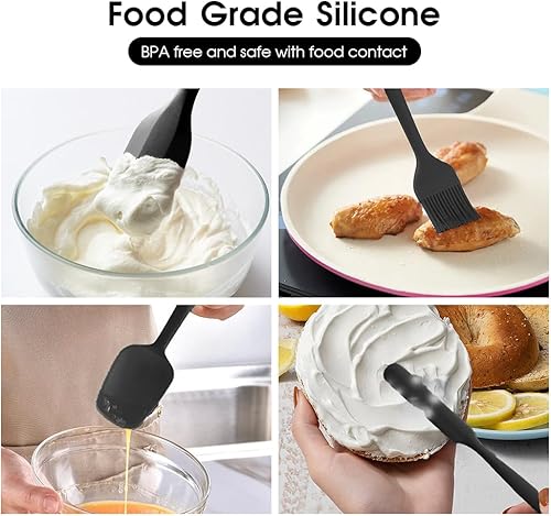 Miniatura 5 de Juego de espátulas de goma de silicona de grado alimenticio para hornear, cocinar y mezclar, resistentes al calor, antiadherentes, aptas para