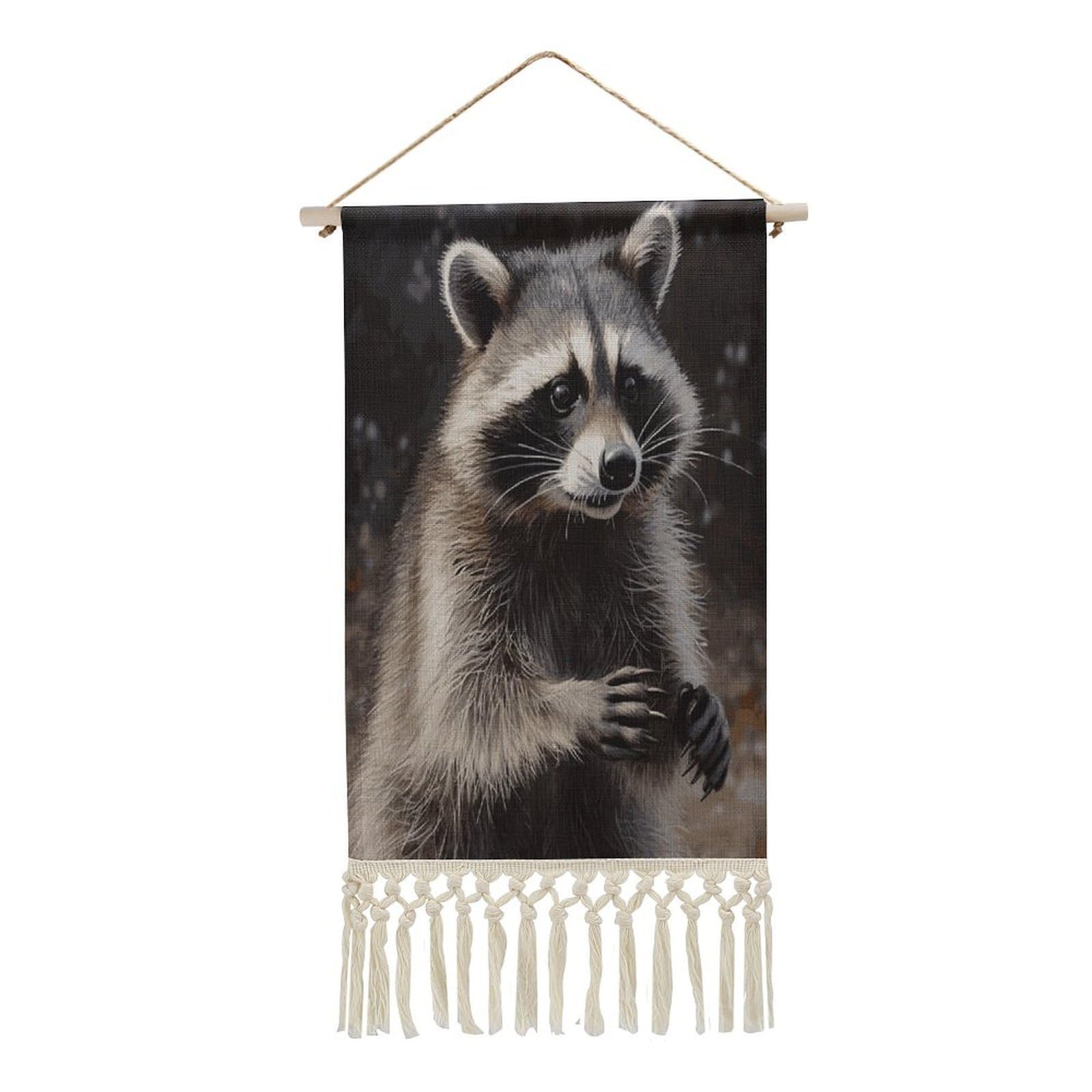 FekiLoot Raccoon Wall Art Print Decor Art Tapestry with Tassel Cotton Linen Hanging Poster Vintage Aesthetic Wall Art Poster Rustic Wall Art Decor for Home Bedroom Living Room Office