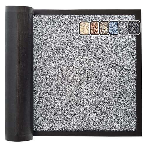 GULLAMBO Door Mat for Indoor & Outdoor - Washable, Non-Slip, Dirt Trapper Super Absorbent - 50x80cm (Silver Grey)