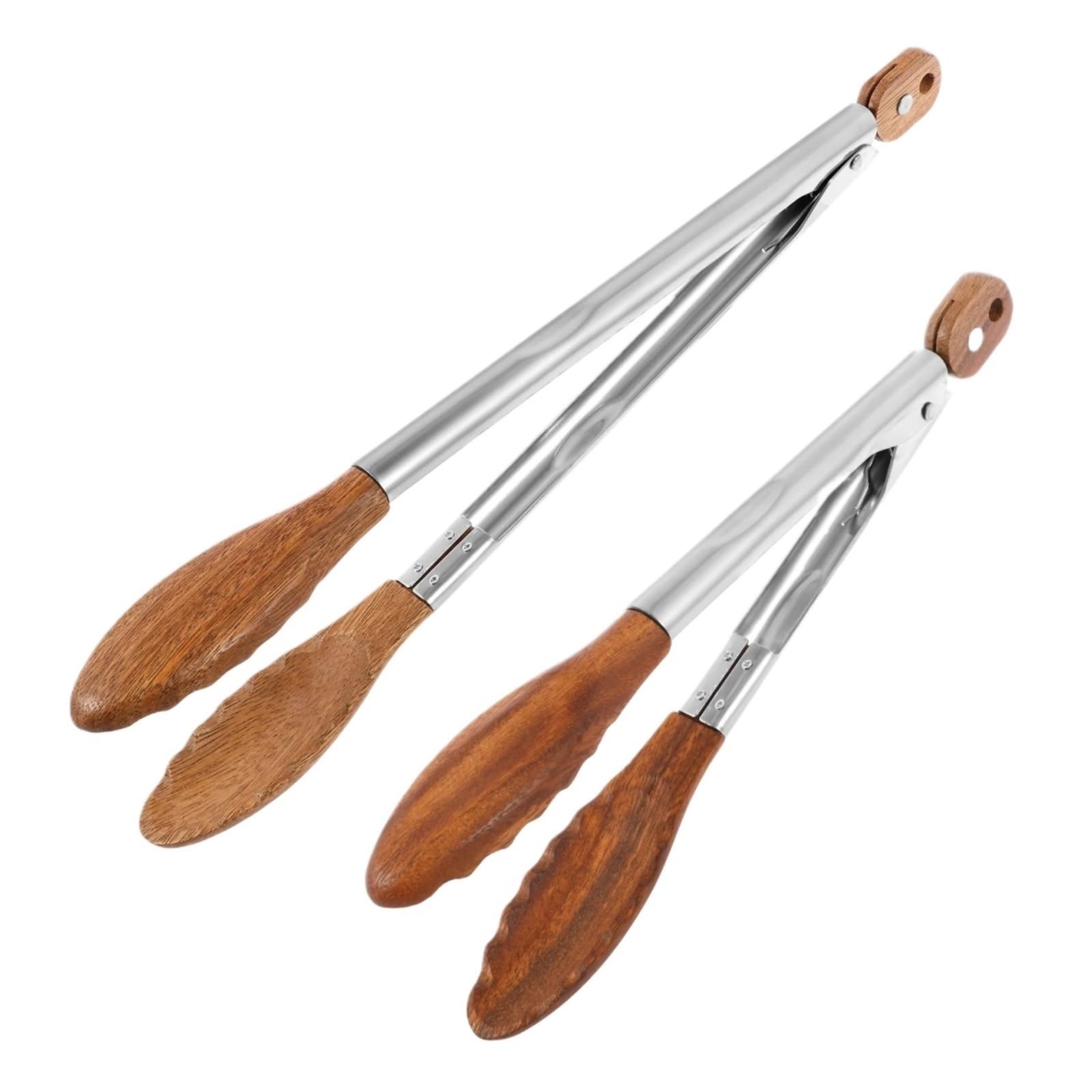 Pince à salade en bois double pour retourner facilement vos grillades sans rayer vos poêles