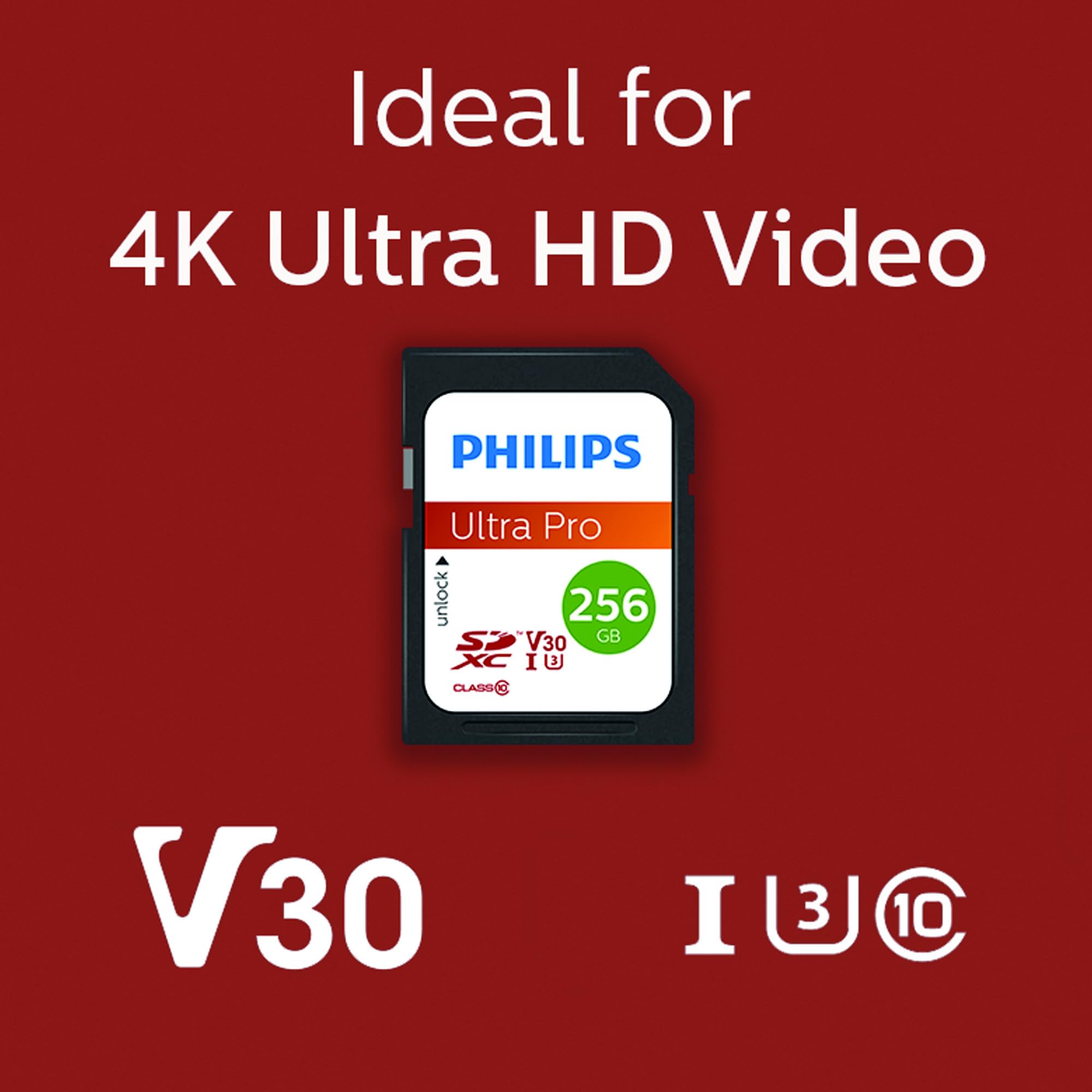 Philips Ultra Pro SDXC Card 256 GB UHS-I U3, velocità di lettura fino a 100 MB/s, V30, scheda di memoria per fotocamere, tablet, PC, lettore di schede, video 4K UHD