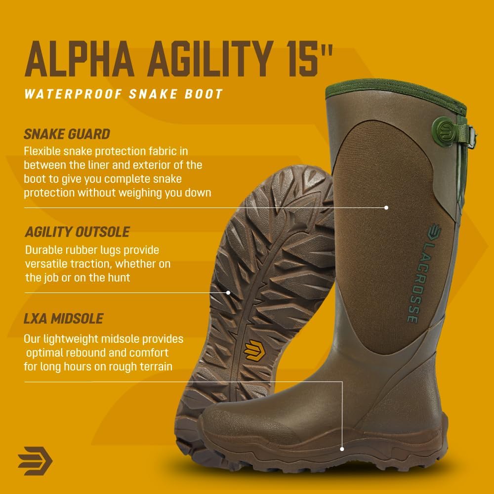 LaCrosse Women's Alpha Agility 15" Waterproof Hunting Snake Boot Brown/Green - Picture 18 of 20
