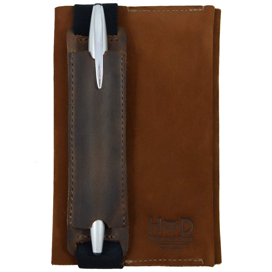Hide & Drink, Leather Pen Case w/Elastic Band, Fits (6 to 7 in.) Tall Notebooks/Pencil Sleeve/Pen Pouch/Pen Holster, Handmade :: Bourbon Brown