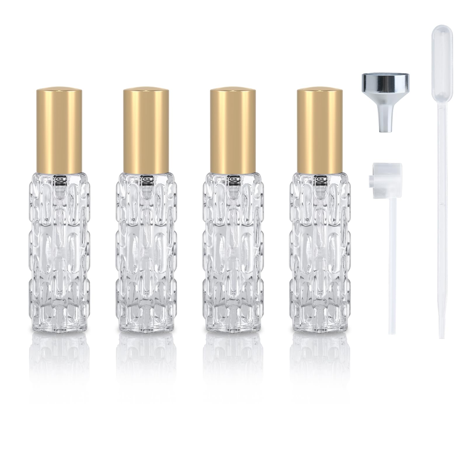 YoHyien 4 Stk Reise Parfümzerstäuber Nachfüllbar 10ml, Parfum Zerstäuber für Unterwegs, Mini Parfüm Abfüller, Tragbar Taschenzerstäuber, Kleine Parfümflaschen zum Befüllen für Handtaschen (Gold)