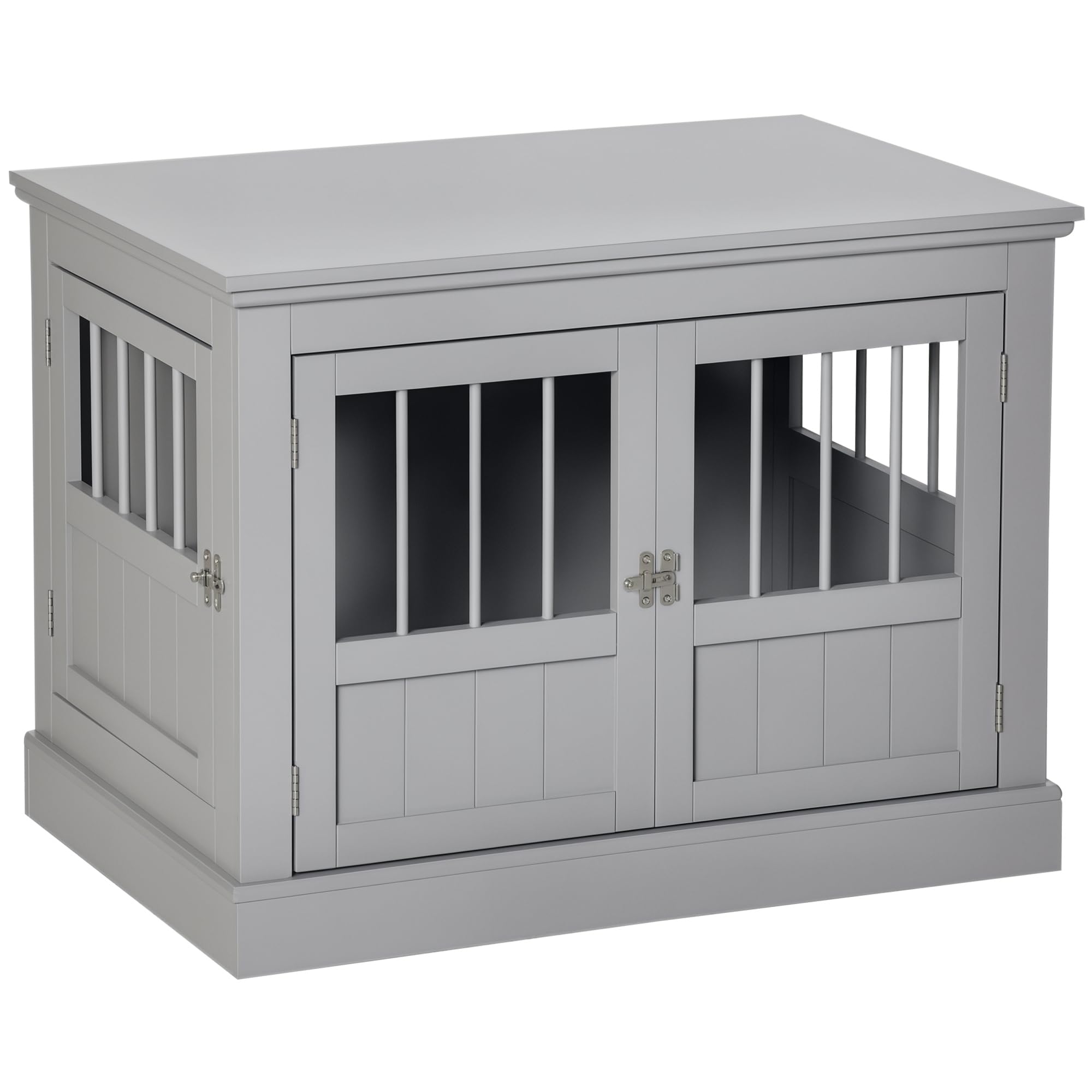PawHut Dog Crate End Table with Triple Doors, Wooden Dog Crate Furniture Indoor Use, Puppy Crate for Small Dogs, Dark Gray