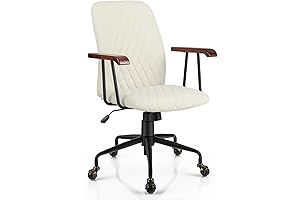 Vintage Office Chair: Giantex Swiveling White Velvet Chair with Copper Accents