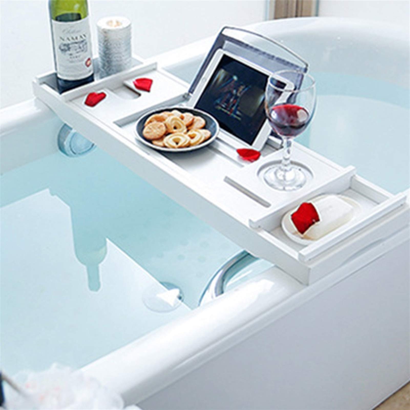 Bandejas para bañera, Bandeja Extensible para bañera, Soporte para Libros, Vino, Tableta, Estante de Lectura para bañera, baño (Color: Negro) (marrón)