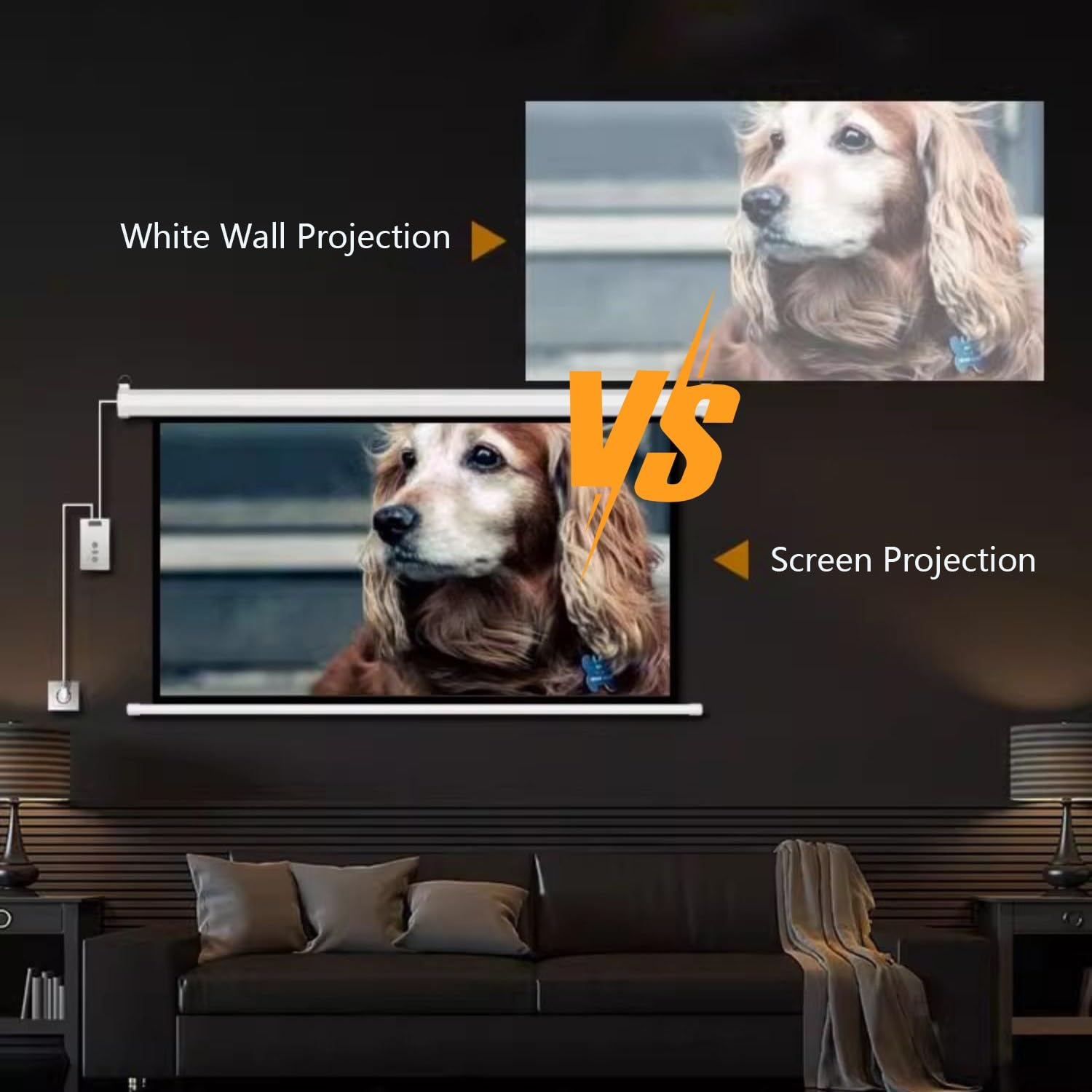 Schermo proiettore motorizzato da 60 Pollici, 16:9 HD, Schermo di proiezione da 72 Pollici con Telecomando, Montaggio a soffitto o a Parete, per Home Theater, Video Movie Night(80 inch 16:9)