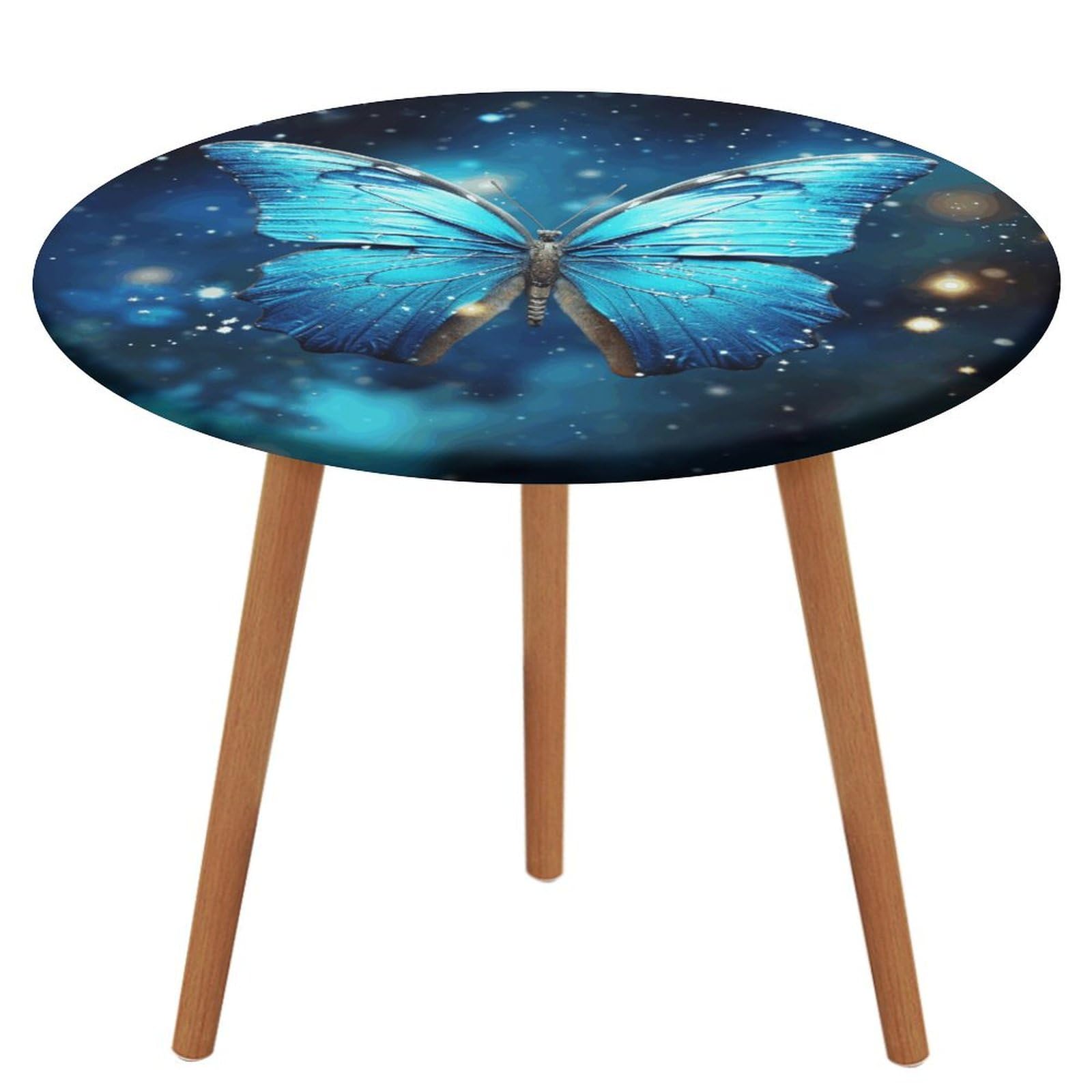 Nappe ronde bleue imprimé papillon étoilé, linge de cuisine raffiné