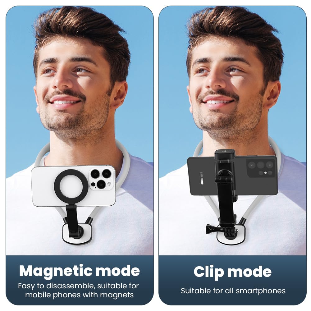 HOTUT Supporto Magnetico Selfie per Telefono da Collo, POV/Vlog Supporto per Telefono con Clip Telefonica, per Collo Registrazione Video per iPhone 16 15 14 13 Pro 12 Max Android