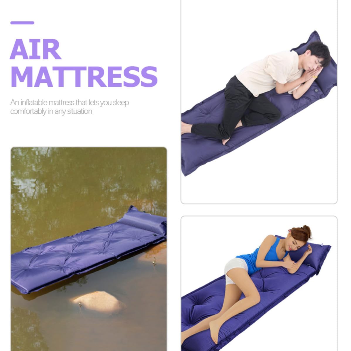 Colchoneta Inflable Automática para Dormir, Camping, Playa, Azul Portátil