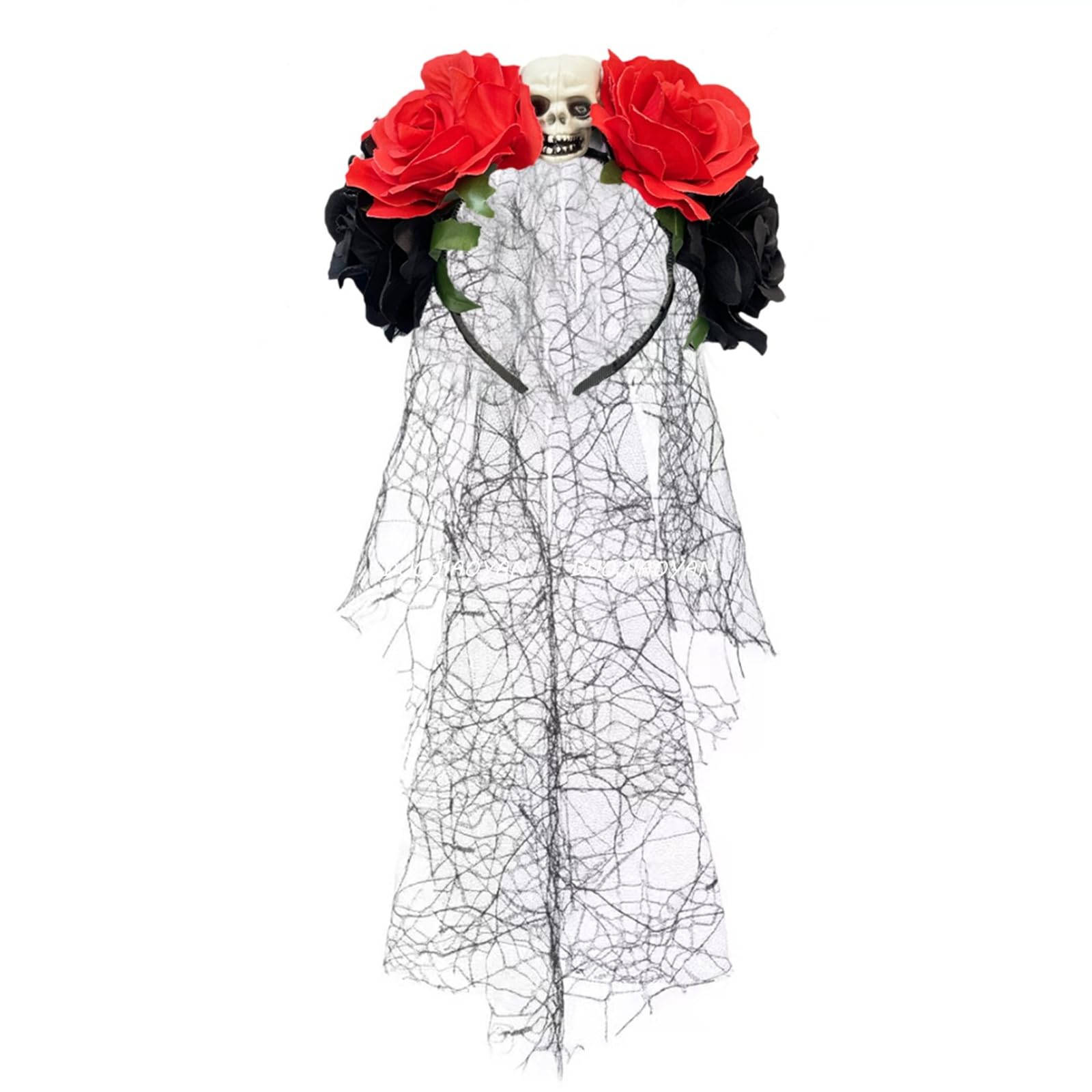 MICFENY Skull Skeleton Hand Veil Headpiece with Dark Series Flower For Halloween Costume And Themed Photoshoots Wear