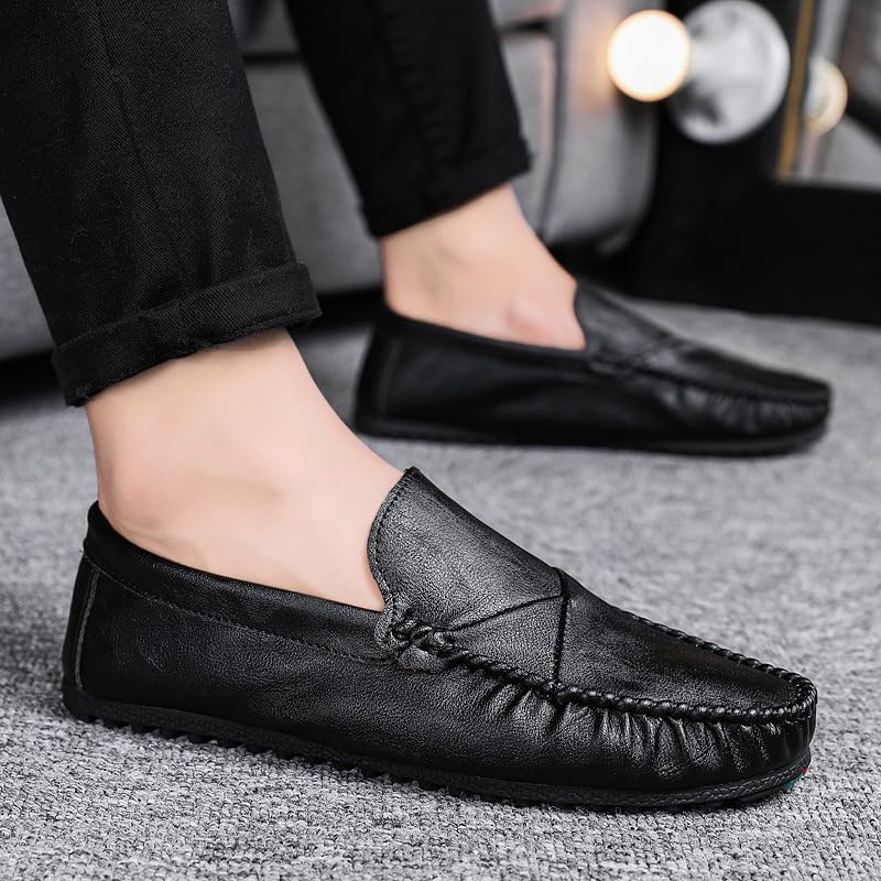 Mens Loafers Shoe Apron Toe Vegan Leather Solid Color Moccasins Shoes Comfortable Flat Heel Anti-Slip Wedding Slip On4