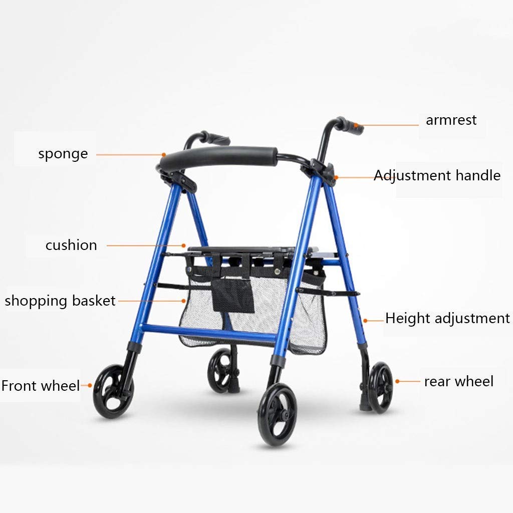 Andador, Andador con Asiento y Ruedas, Andador para Personas Mayores, Andador Ligero Plegable multifunción de Cuatro Ruedas para Ancianos Interesting
