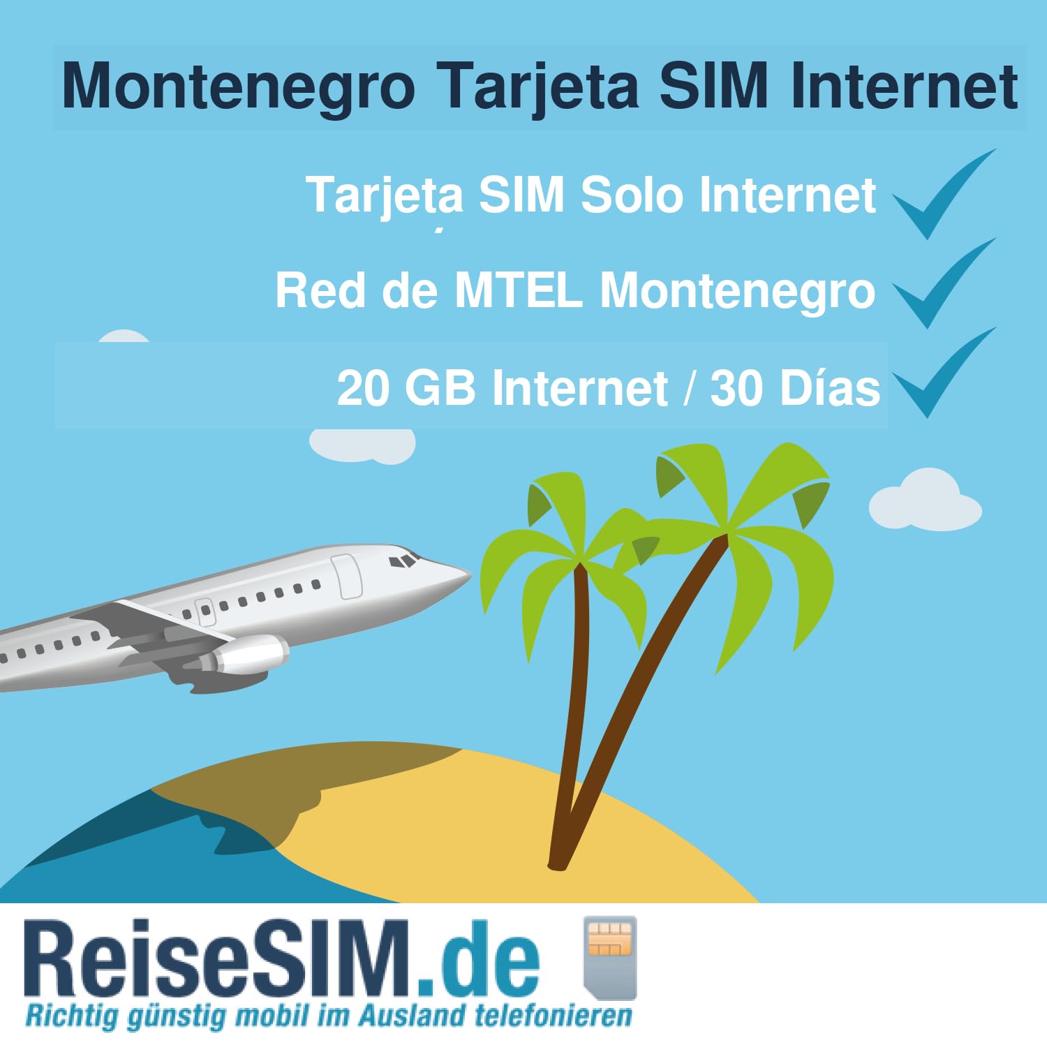 ReiseSIM Montenegro Internet SIM-Karte oder eSIM, 3-20 GB Datenvolumen, 30 Tage Laufzeit im Netz von MTEL Montenegro (20 GB / 30 Tage, SIM-Karte (3in1))