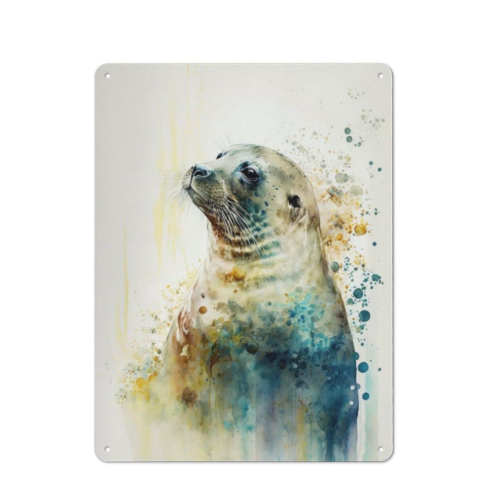 Junmoney Sleek Seal Watercolor Vintage Metal Plaque 40X30cm, Diner Style Decor For Coffee Bar, Kitchen, Bistro Or Tea Corner